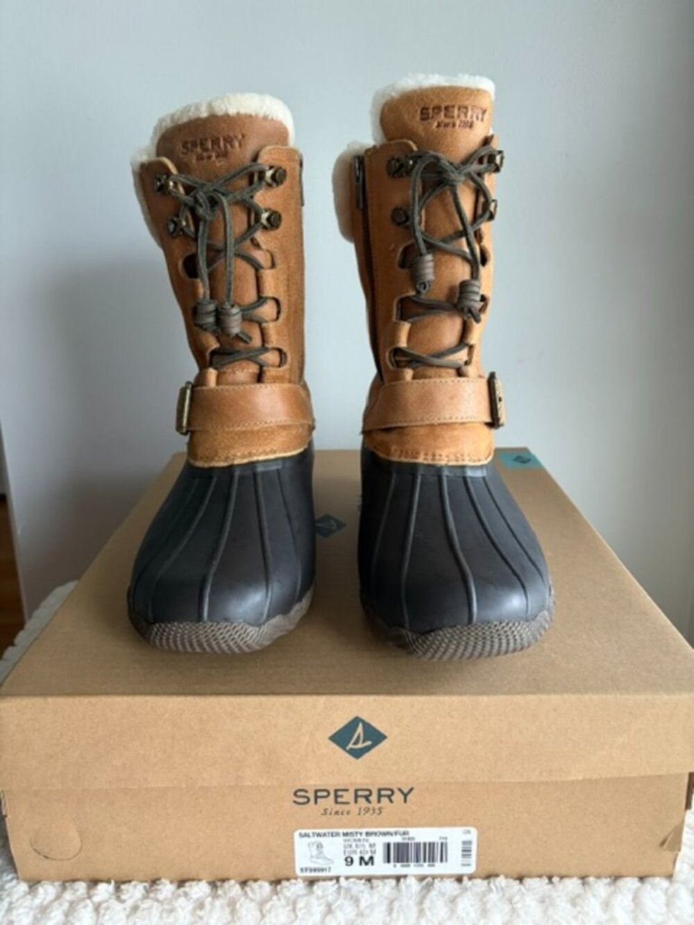 Sperry Saltwater Misty Brown Fur-Lined Duck Boots Size 9